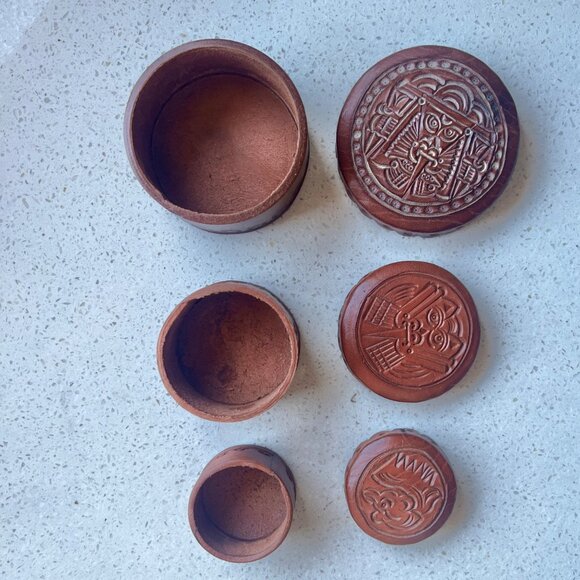 Nesting Trinket Boxes Set Of 3 With Inca-Inspired Embossed Lid Design Round Tool - Picture 1 of 7